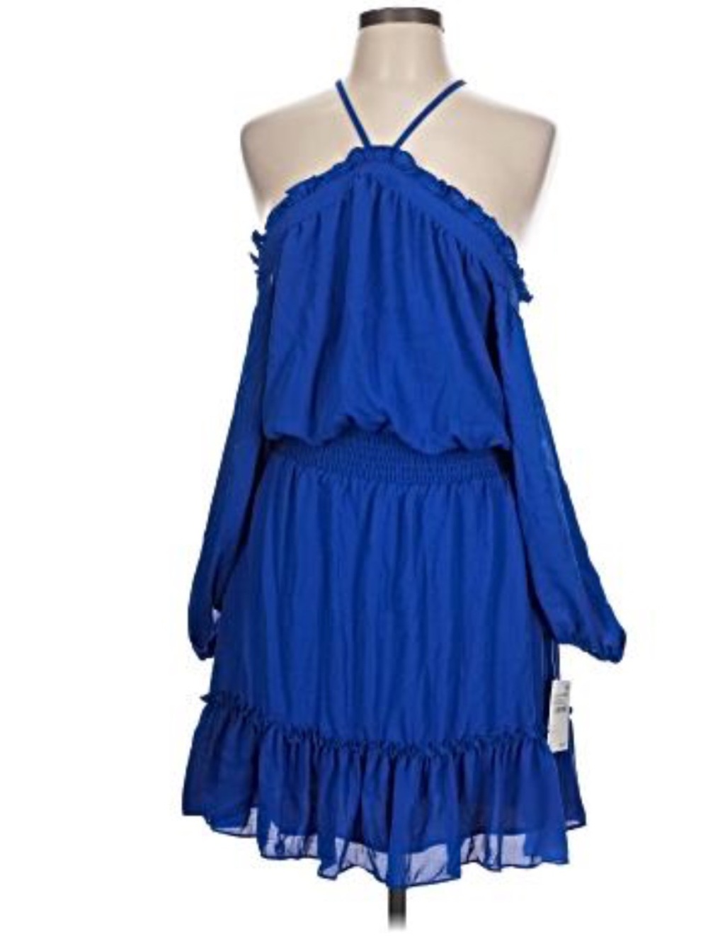 Blue Off-Shoulder Halter Asymmetrical Dress